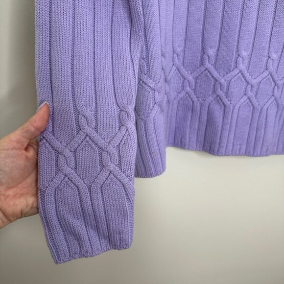 Talbots Women's Purple Merino Wool Blend‎ Cable Knit Turtleneck Sweater Large - Picture 3 of 6